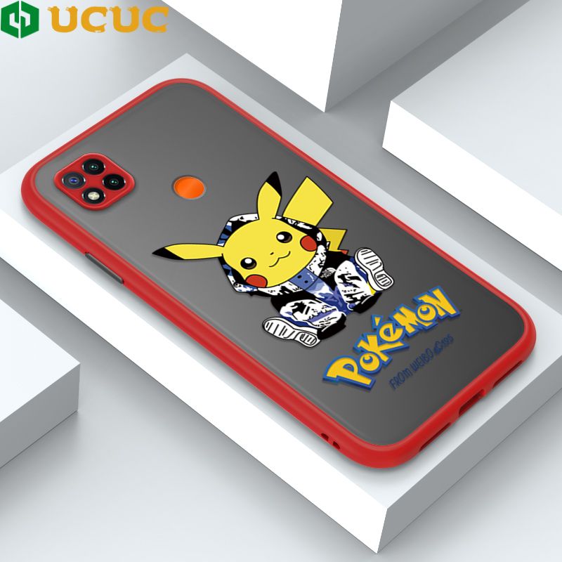 UCUC for Redmi 10A 9C Back Cover Wrapped Pikachu Frosted Transparent Hard Phone Case Thin Shockproof Full Cover Camera Protect Case