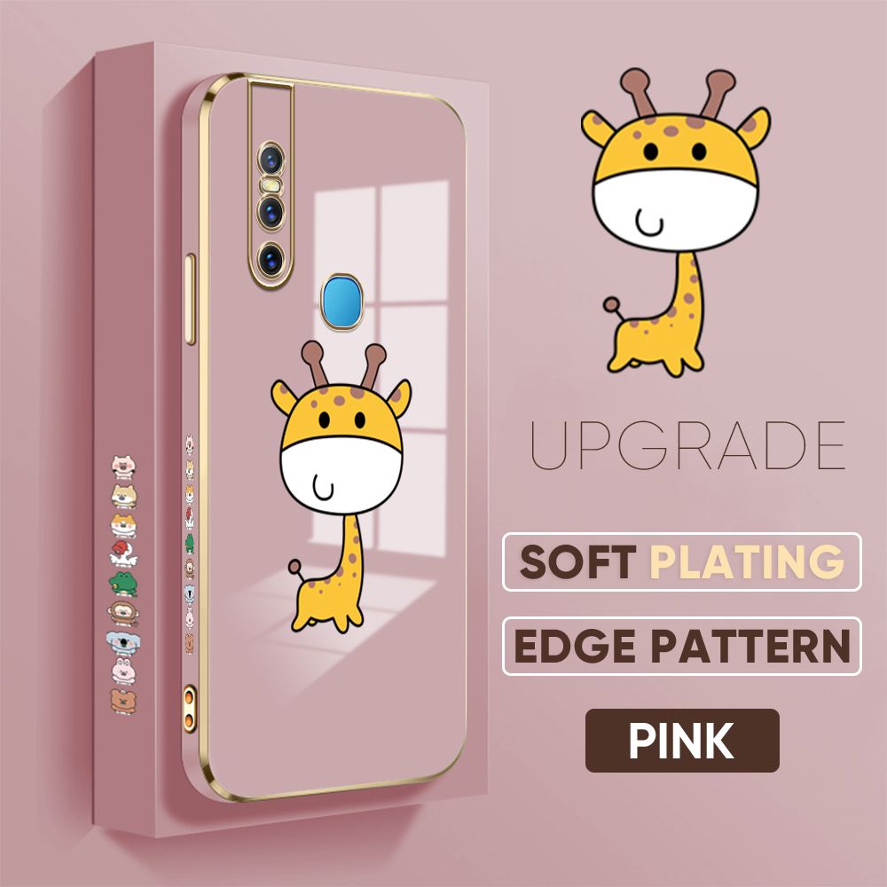 TA for Vivo V15 1819 Back Cover + Free Lanyard Mini Giraffe Luxury 6D Plating Case Side Pattern Soft Silicone Square Phone Cases