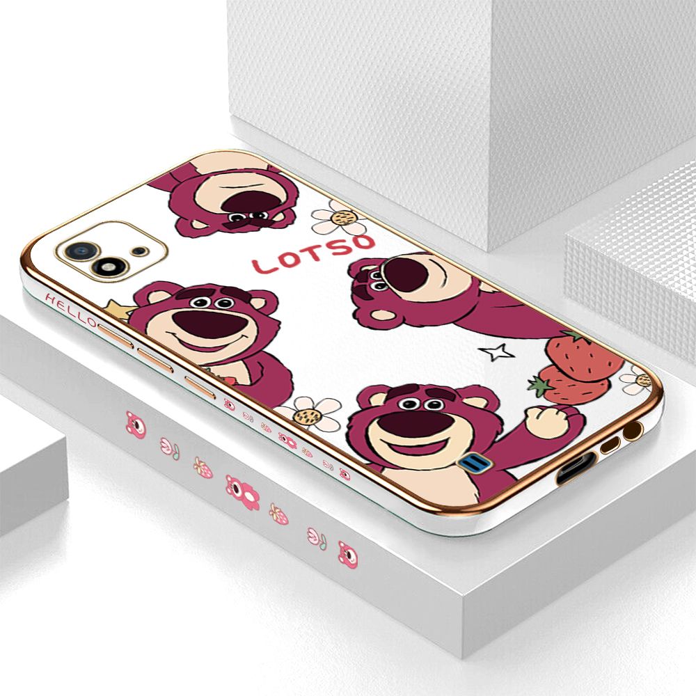 ZeroQiQi for Realme C11 2021/Realme C20/C20A Back Cover Cute Bear Luxury 6D Plating Case Side Pattern Soft Silicone Square Phone Cases + Free Lanyard