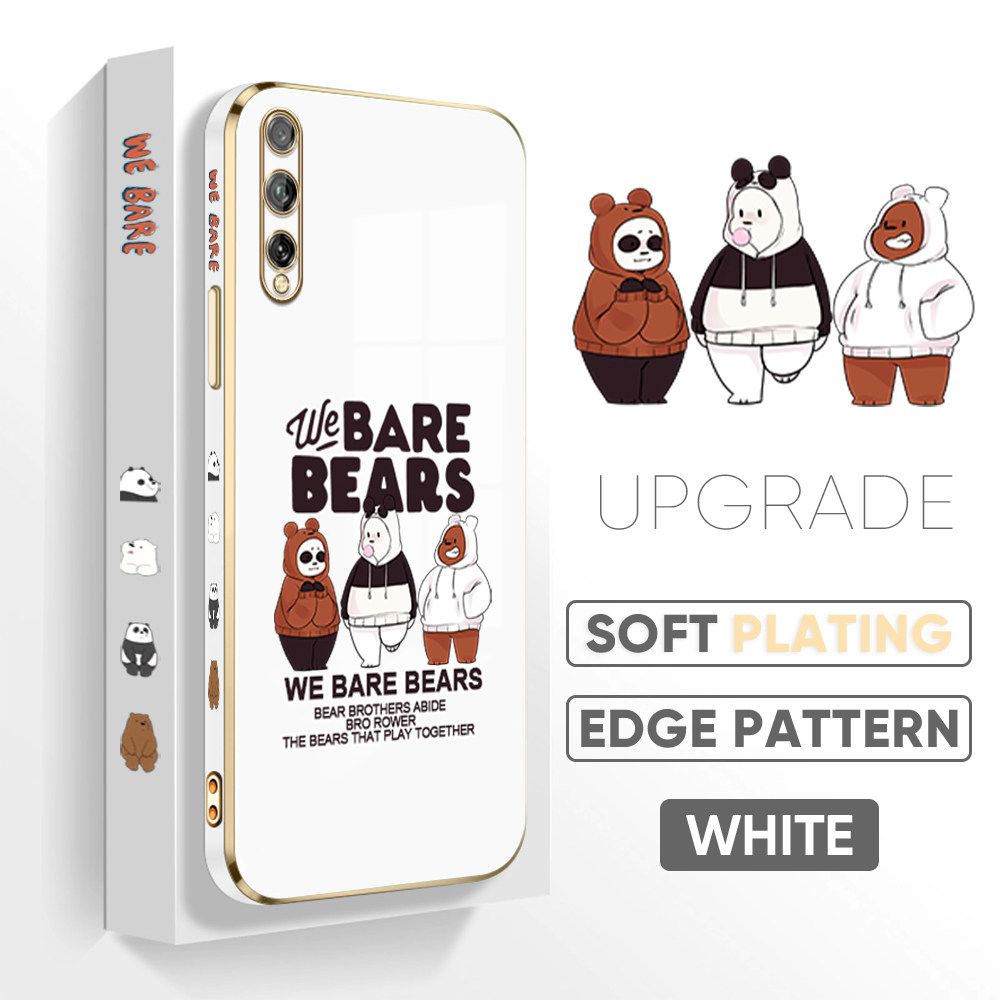 TA for Huawei Y8P 2020 Back Cover + Free Lanyard Cute Three Bears Luxury 6D Plating Case Side Pattern Soft Silicone Square Phone Cases