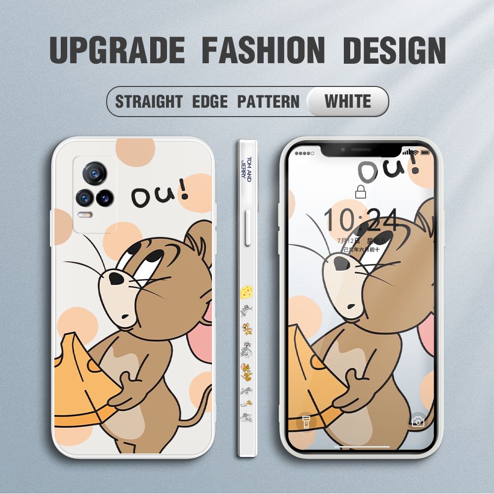 Jizetin for Vivo Y73 2021 Case Tom and Jerry Design Side Design Phone Case Square Edge Pattern Liquid Silicone Cases Full Cover Camera Shockproof Protective Case