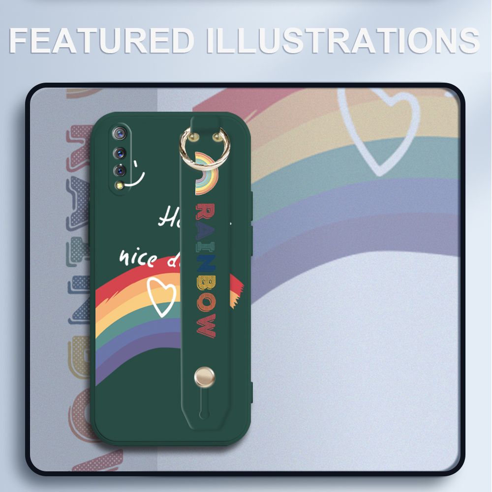 UCUC for Vivo S1 Wrist Strap Case INS Style Smile Rainbow Cover Ultra Thin Anti Fall Liquid Silicone Phone Case