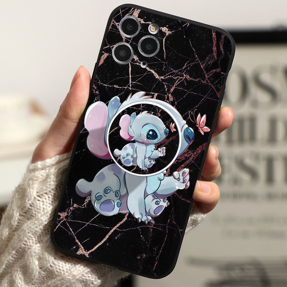 Fashion Cute Stitch Cartoon Marble Holder Stand Black White Couple Case For Samsung A50 A11 A21 A31 A41 A70 A40 A20s A30 A10s A51 A71 S20 S10+ S10 S10e S8 S9 S7 Edge A7  Note 10 20 Plus Cover