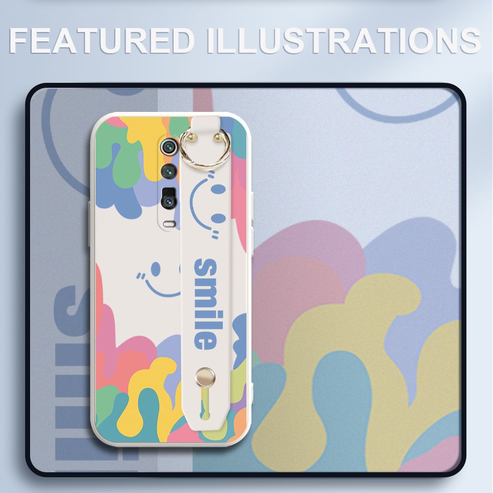 UCUC for Xiaomi Redmi K20 Wrist Strap Case INS Style Soft Candy Color Splash Ink Cover Ultra Thin Anti Fall Liquid Silicone Phone Case
