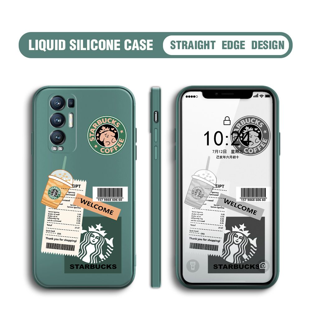 BILI for OPPO Reno 5 Pro Plus 5G Back Cover Creative Coffee Order Receipt Multicolor Liquid Silicone Phone Case Soft Square Lens Protection Phone Cases