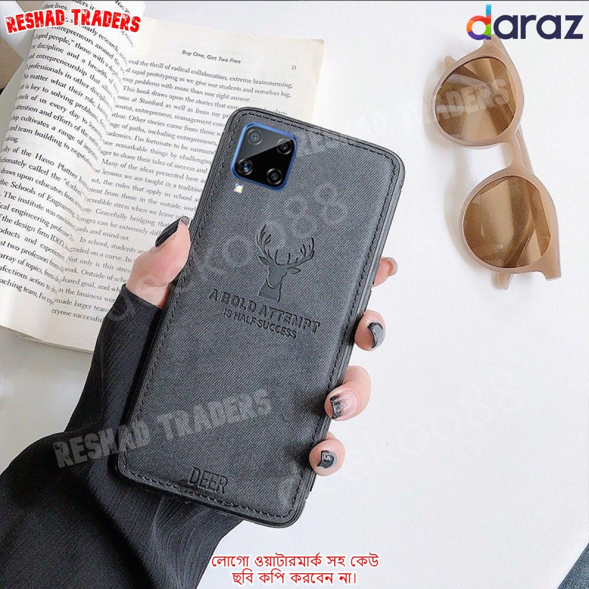 Samsung Galaxy A12 /  Galaxy M12 / Samsung Galaxy F12 ▶ c লোগো ওয়াটারমার্ক সহ কেউ ছবি কপি করবেন না। Slim Hybrid Soft Back Cover with Fabric Deer Design Canvas casing Stripe Waterproof Case - মোবাইল ফোন - Phone