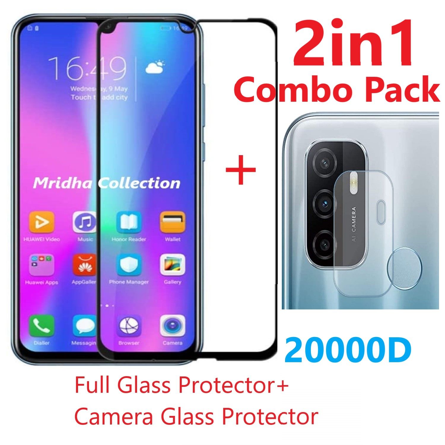 2in1 Protector Combo Pack for Oppo A55 5G / Oppo A73 / Oppo A74 (Screen Protector Glass+Camera Lens Protector Glass)