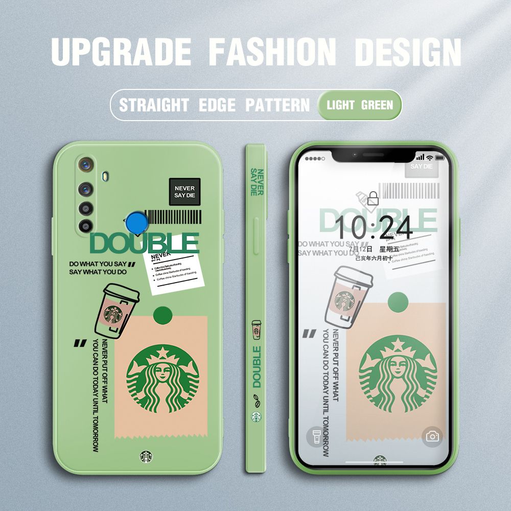 Jizetin for Realme 5 / 5I / 5S / 6I Back Cover Creative Coffee Brand Side Design Liquid Silicone Phone Case Soft Full Camera Protect Phone Cases