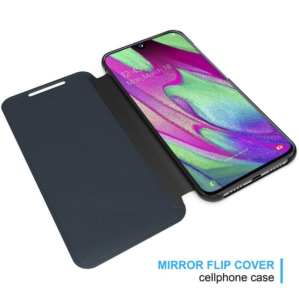 For Samsung Galaxy A40 Mirror Plating Hard PC -PU Leather Translucent Standing View Case Cover