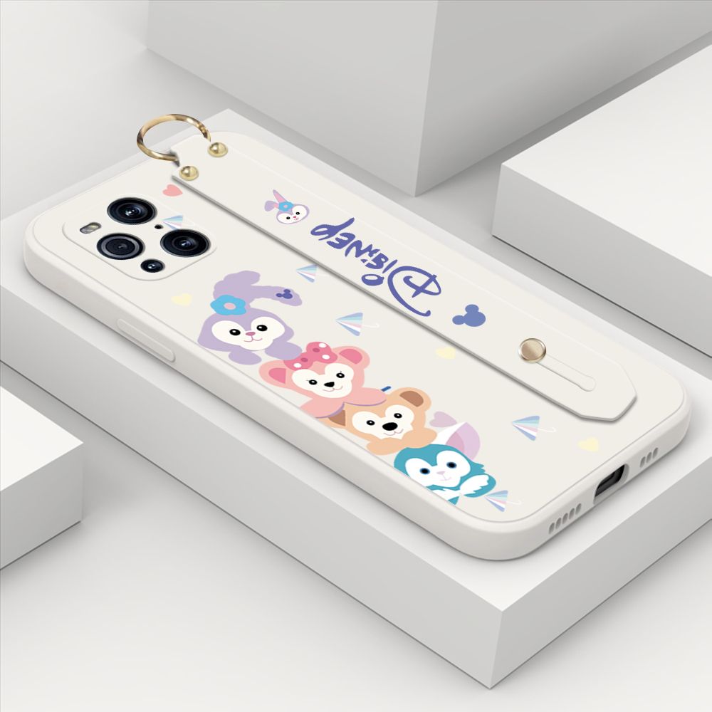 ZeroQiQi for OPPO Find X3 Wrist Strap Case INS Cute Style Creative Cartoon Rabbit and Fox Cover Thin Square Edge Liquid Silicone Phone Case