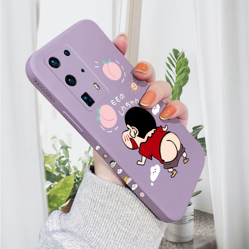 AMORVOR for Huawei P40 Pro Plus Back Cover Cute Cartoon Crayon Shin-Chan Side design Soft Case Liquid Silicone Phone Cases