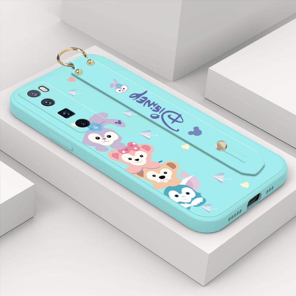 ZeroQiQi for Huawei Nova 7 Pro Wrist Strap Case INS Cute Style Creative Cartoon Rabbit and Fox Cover Thin Square Edge Liquid Silicone Phone Case
