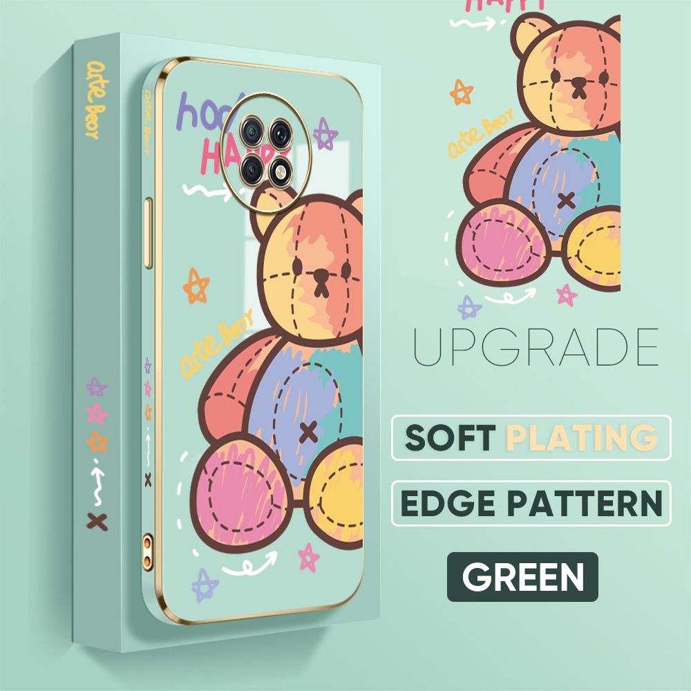 Jizetin (Free Lanyard) Xiaomi Redmi Note 9T Cover Color Doll Luxury 6D Plating Soft Casing Silicone Square Frame Phone Case Shiny Bling Back Cover
