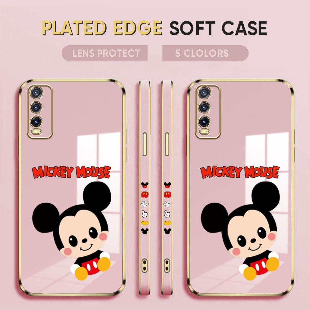 Luxury 6D Plating Case for Vivo Y20SG Phone Cases Cute Cartoon Mousea Side Print Soft Silicone Square Back Cover