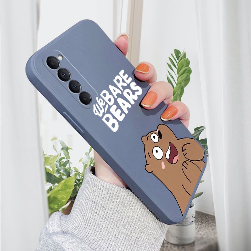 AMORVOR for OPPO Reno4 Pro Back Cover Cartoon Cute Panda Side design Soft Case Liquid Silicone Phone Cases