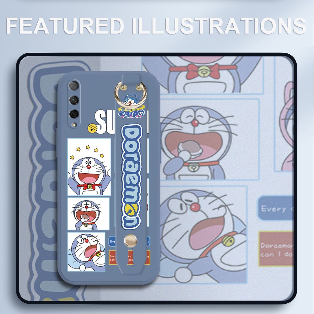 UCUC for Huawei Y9S Wrist Strap Case Creative Cartoon Doraemon's Daily Life Cover Ultra Thin Anti Fall Liquid Silicone Phone Case