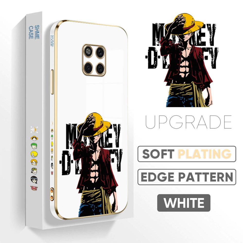 Jizetin (Free Lanyard) Huawei Mate 20 Pro Back Cover Holding Cap Luffy Luxury 6D Plating Case Side Pattern Soft Silicone Square Mobile Phone Cases