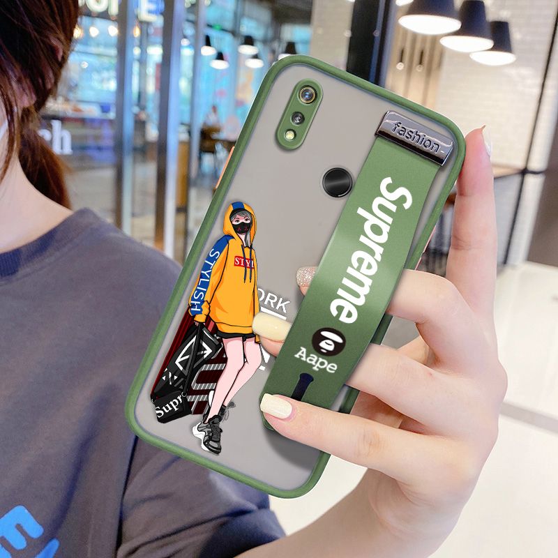 UCUC for Realme 3 Pro Wrist Strap Case Creative Cartoon Handsome Girl Wristband Printing Cover Shockproof Frosted Phone Case