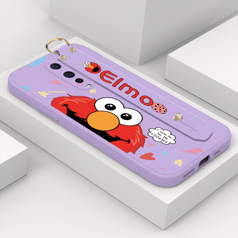 ZeroQiQi for OPPO R17 Pro Wrist Strap Case Cute Cute Cartoon Little Monster Phone Cover Square Edge Liquid Silicone Case Full Cover Camera Shockproof Protective Cases