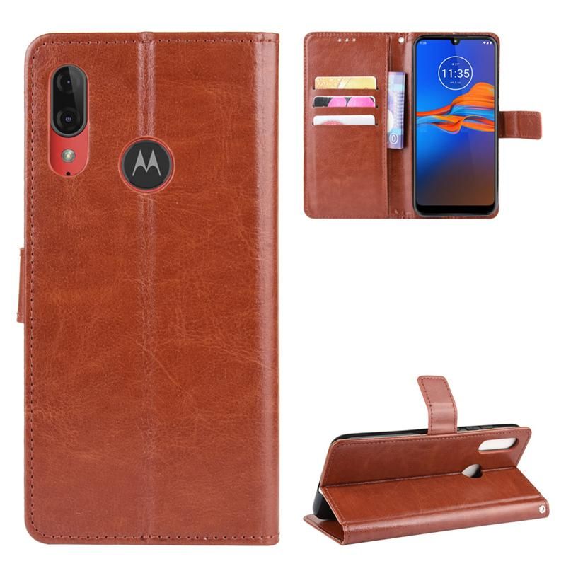 Holster Flip Stand Wallet Crazy Horse PU Leather Case For Motorola Moto E6 Plus Cover