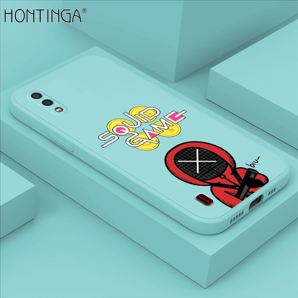 Hontinga for Samsung Galaxy A01 Case Fashion Cartoon Electric Baton Judge Role Phone Cover Square Liquid Silicone Trend Phone Case