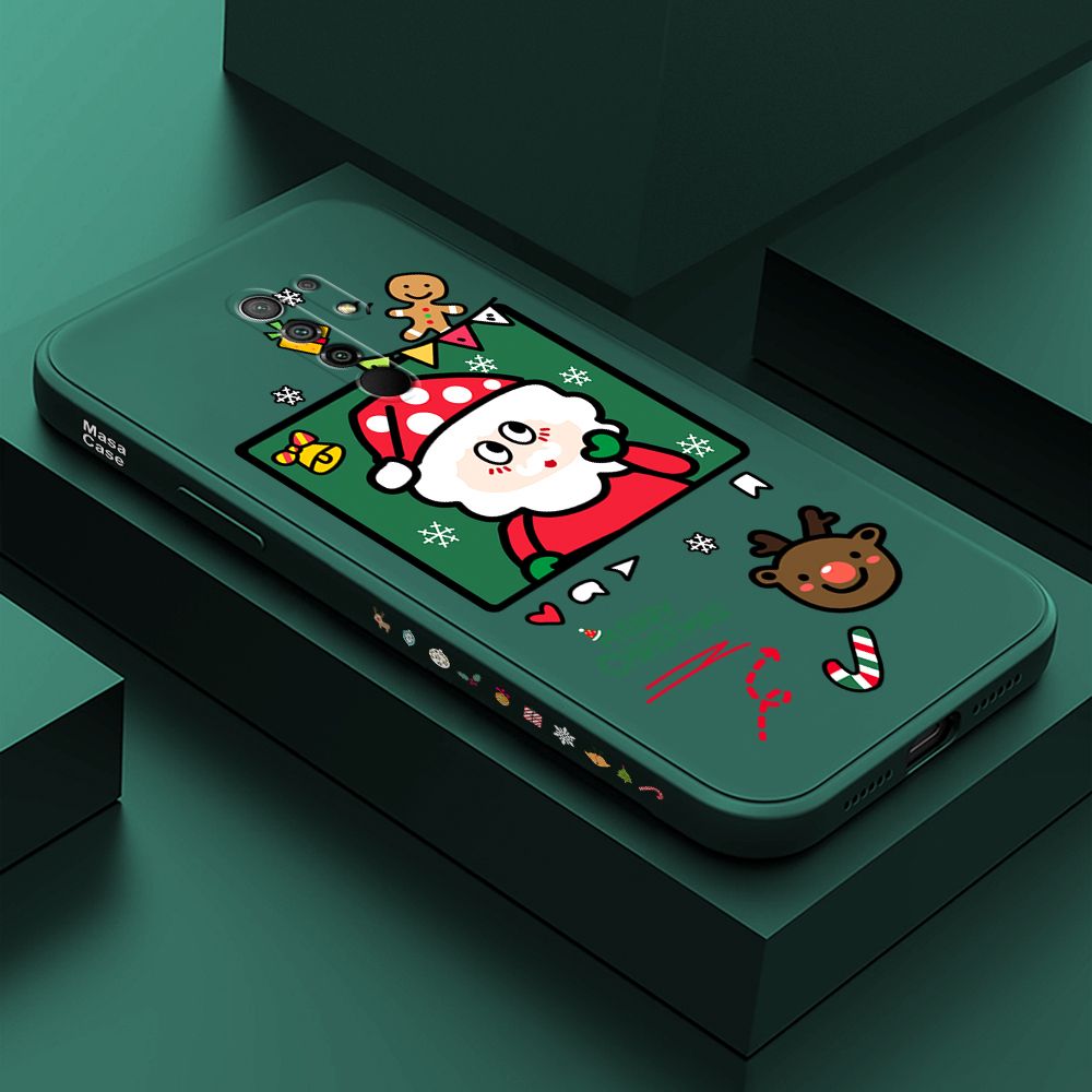 ZeroQiQi for Redmi 9 Case Santa Claus Christmas Gifts Side Printing Cases Soft Liquid Silicone Phone Cover