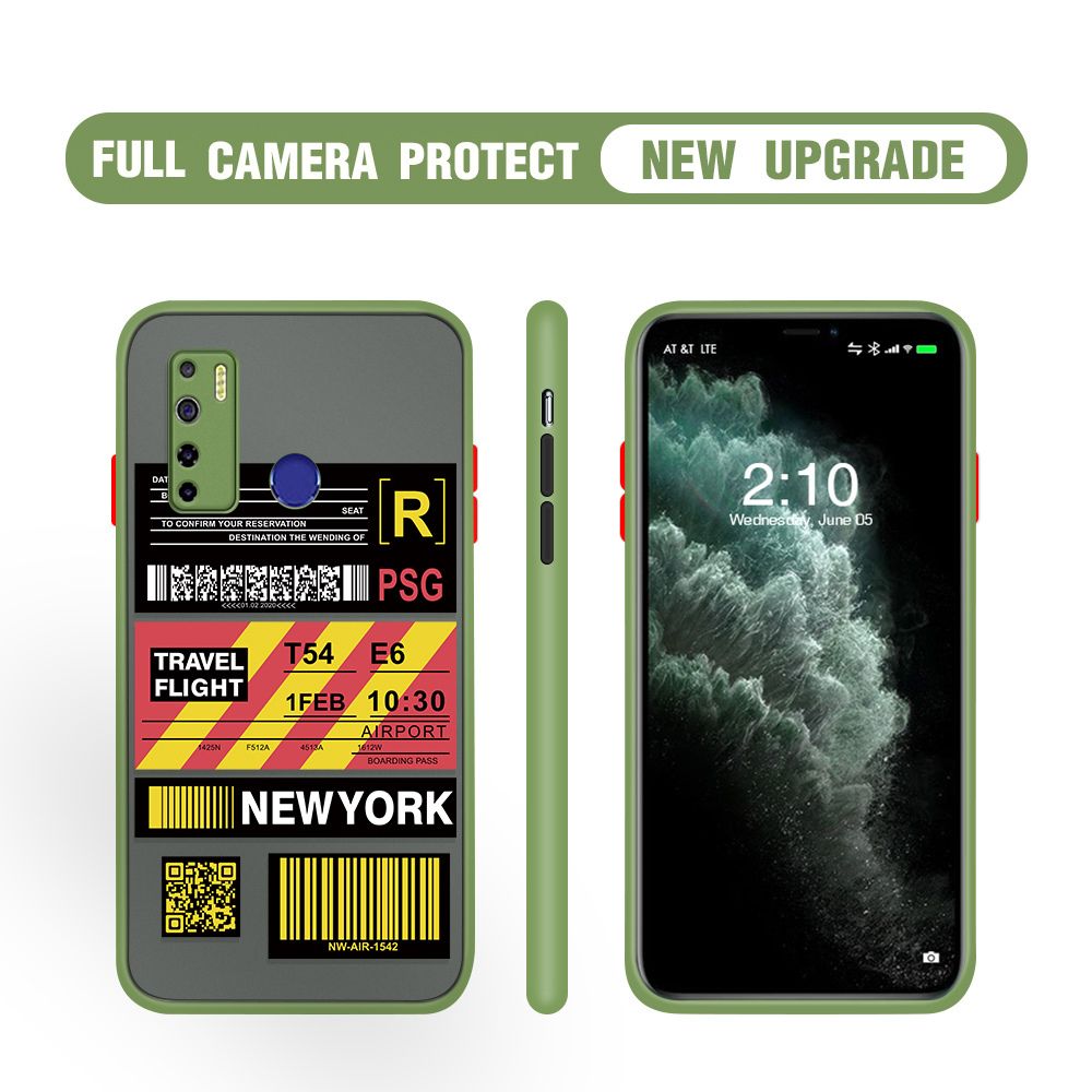 Hontinga for Tecno Camon 15 Case Creative Flight Ticket Cover Camera Shockproof Protection Case Edge Frosted Transparent Phone Cover