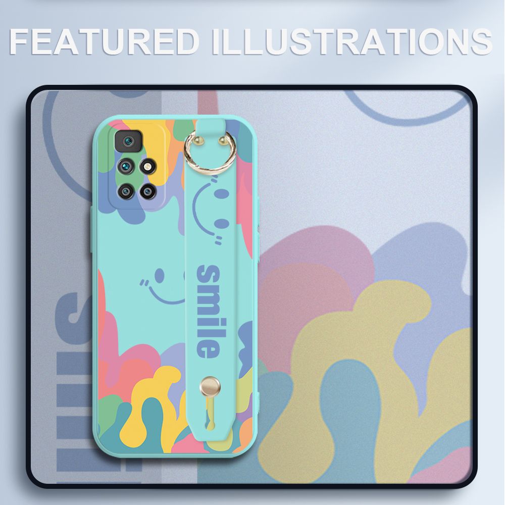 UCUC for Xiaomi Redmi 10 Wrist Strap Case INS Style Soft Candy Color Splash Ink Cover Ultra Thin Anti Fall Liquid Silicone Phone Case