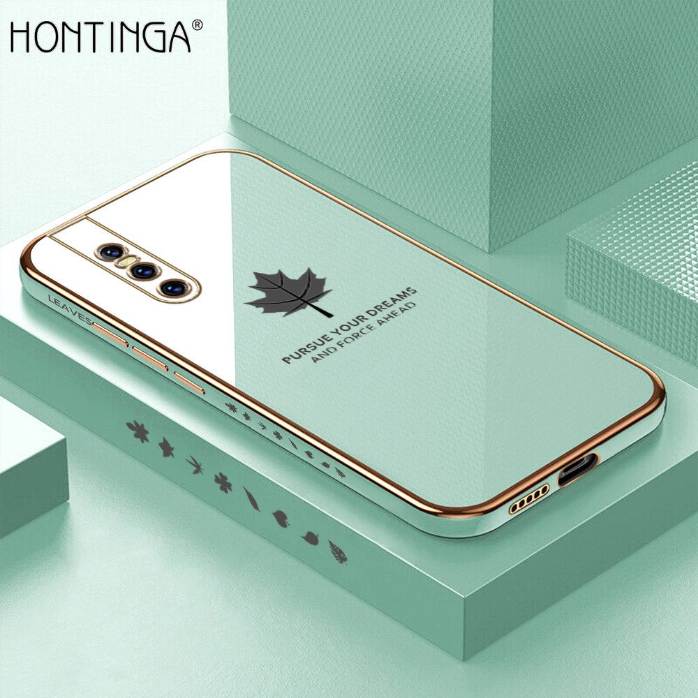 Hontinga for Vivo V15 Pro Back Cover + Free Lanyard Luxury 6D Plating Shiny Maple leaf Phone Case Soft Silicone Square Mobile Cover