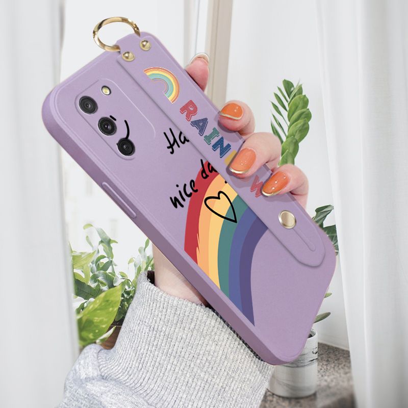 Jizetin for Samsung Galaxy S10 Lite Wrist Strap Case INS Style Smile Rainbow Cover Ultra Thin Anti Fall Liquid Silicone Phone Case