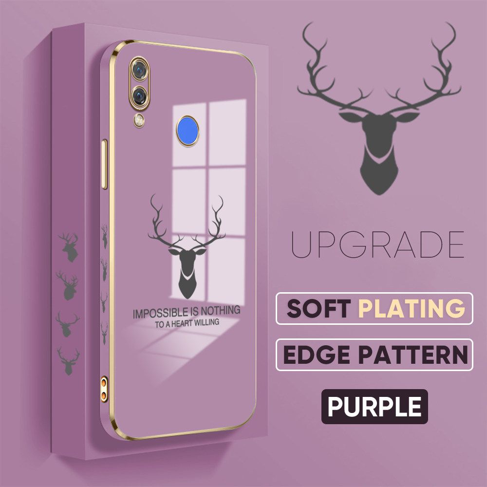 TA for Huawei Nova 3 Back Cover + Free Lanyard Simple Antlers Luxury 6D Plating Case Side Pattern Soft Silicone Square Phone Cases