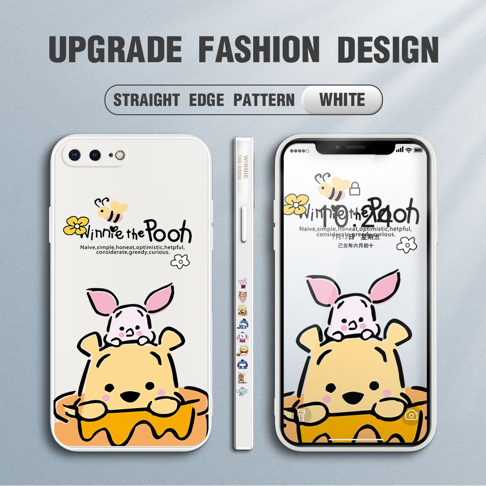 Jizetin for iPhone 7 Plus / iPhone 8 Plus Case Side Design Phone Cover Lovely Cartoon Pooh Bear Cover Square Edge Pattern Liquid Silicone Trend Case