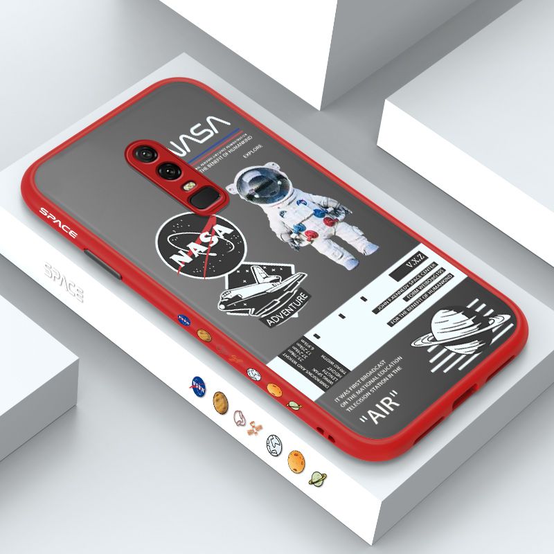 ZeroQiQi for OnePlus 6 Case Creative Cartoon Astronaut Side Printed Pattern Design Phone Cover Frosted Transparent Ultra Thin Protective Phone Case