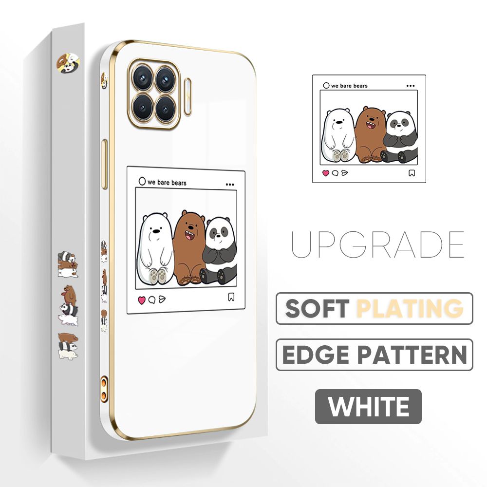 TA for OPPO F17 Pro / A93 2020 / Reno4 F Back Cover + Free Lanyard Bears Group Photo Luxury 6D Plating Case Side Pattern Soft Silicone Square Phone Cases