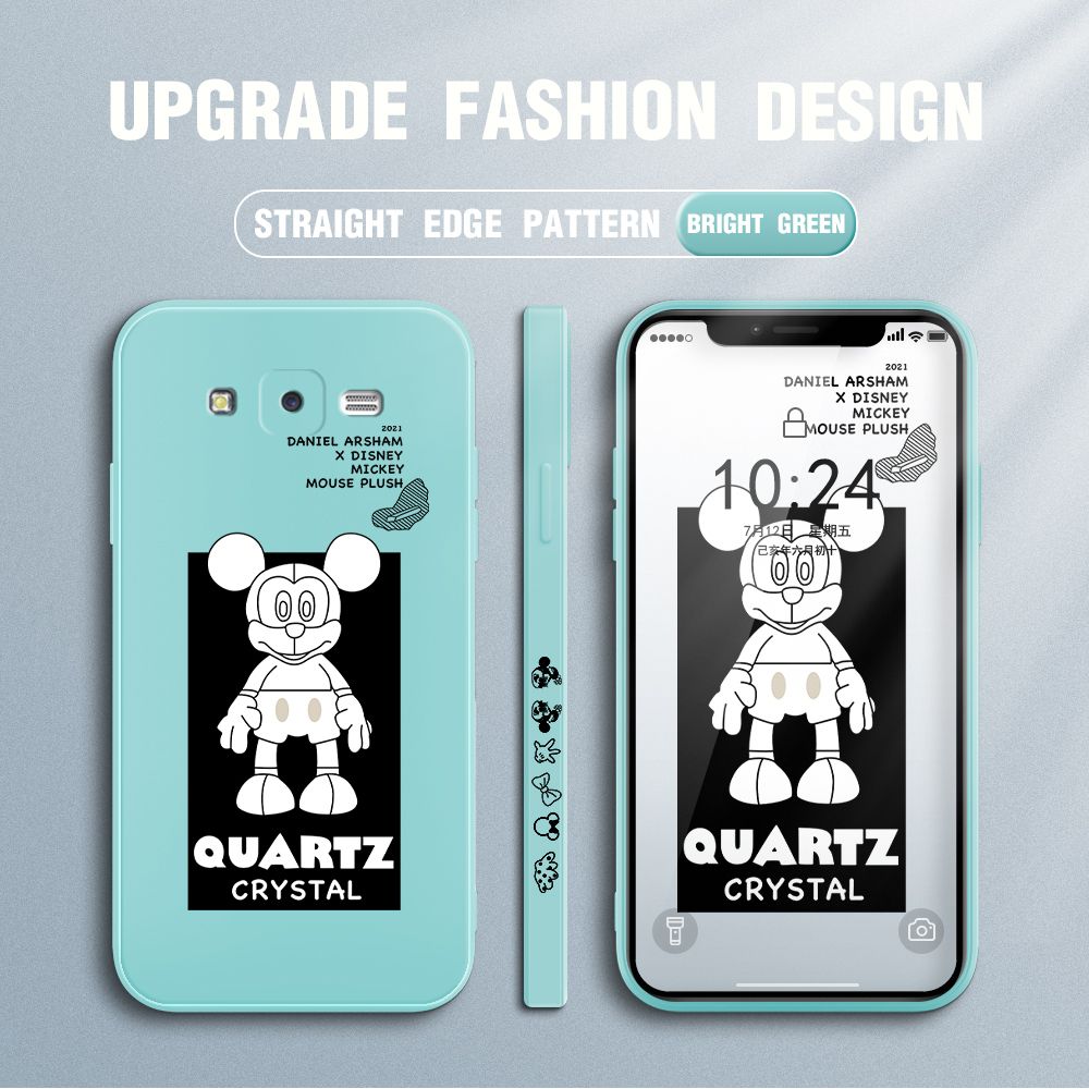 Jizetin for Samsung Galaxy J7 Core / J7 2015 Case Creative Cartoon Crystal Mouse Side Design Phone Case Square Edge Pattern Liquid Silicone Cases Full Cover Camera Shockproof Protective Case