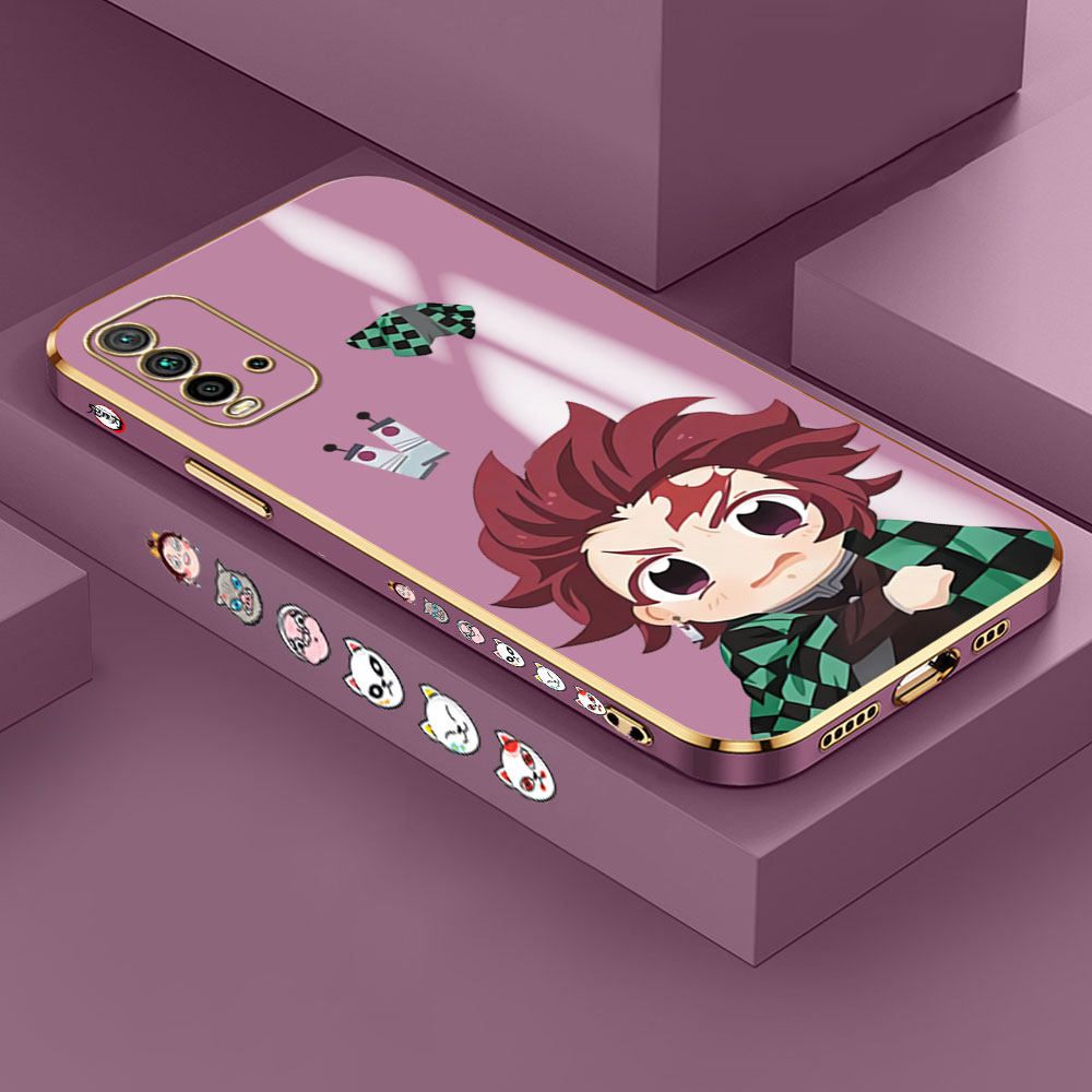 Jizetin (Free Lanyard) Redmi 9T / Redmi 9 Power Case Lovely Tanjiro Luxury 6D Plating Soft Casing Silicone Ultra Thin Phone Cover