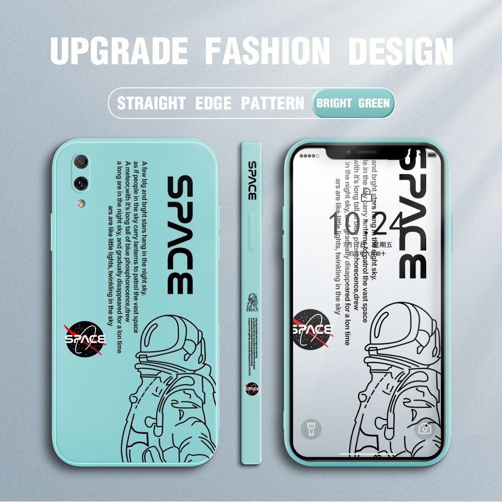 Jizetin for Huawei Y7 Pro 2019 Case NASA Astronaut Design Side Design Phone Case Square Edge Pattern Liquid Silicone Cases Full Cover Camera Shockproof Protective Case