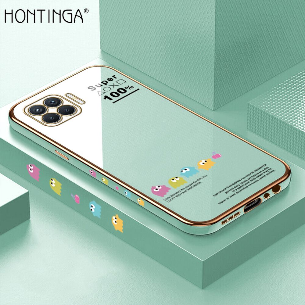 Hontinga for OPPO F17 Pro / A93 2020 / Reno4 F Back Cover Luxury 6D Plating Cute Game Mobs Side Pattern Case Soft Silicone Square Phone Cases