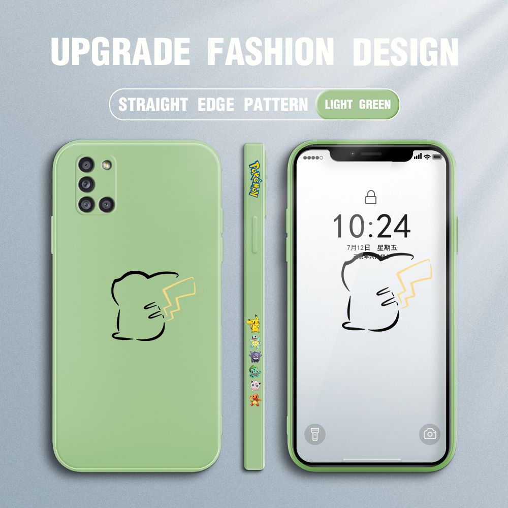 Jizetin for Samsung Galaxy A31 Case New Pikachu Pokémon Design Side Design Phone Case Square Edge Pattern Liquid Silicone Cases Full Cover Camera Soft Protection Case