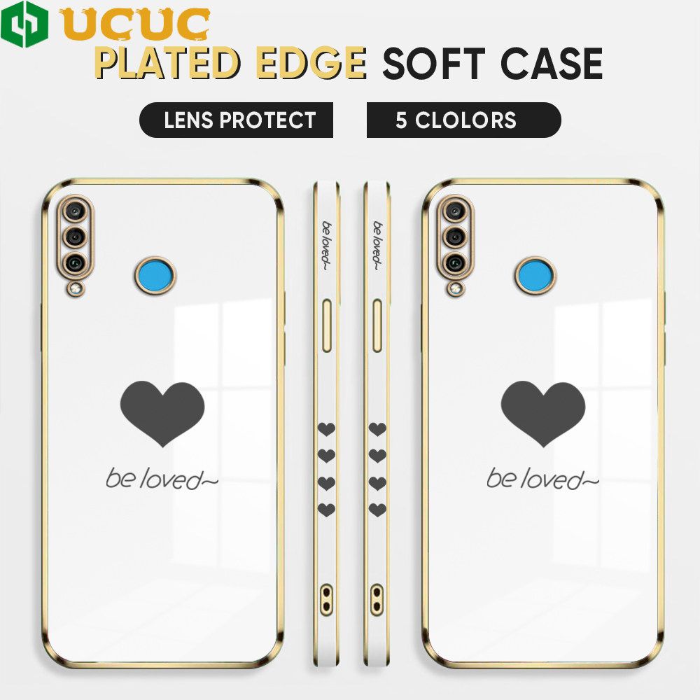 UCUC for Huawei P30 Lite / Nova 4E Back Cover + Free Lanyard Lover Heart Luxury 6D Plating Case Side Pattern Soft Silicone Square Phone Cases