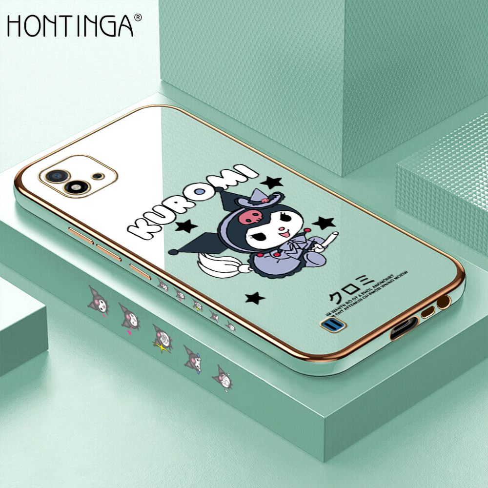 Hontinga for Realme C20 C20A C11 2021 Case Luxury 6D Plating Cute Cartoon Little Witch Side Pattern Soft Back Cover Silicone Square Phone Cases