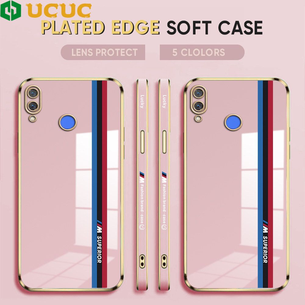 UCUC for Huawei Nova 3E / P20 Lite Back Cover + Free Lanyard Track Sign Luxury 6D Plating Case Side Pattern Soft Silicone Square Phone Cases