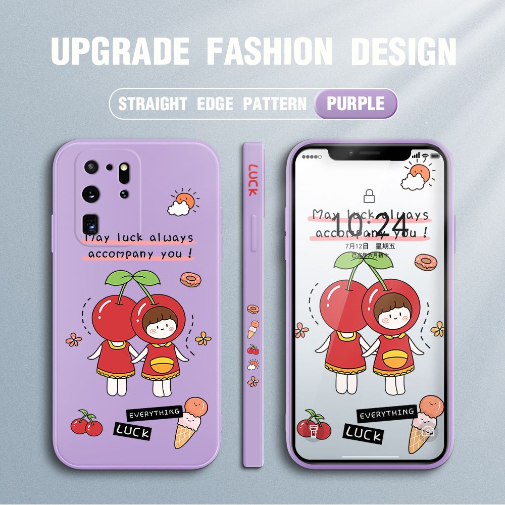 Jizetin for Samsung Galaxy S20 Ultra Case Fashion Cherry Girl Design Side Design Phone Case Square Edge Pattern Liquid Silicone Cases Full Cover Camera Shockproof Protective Case