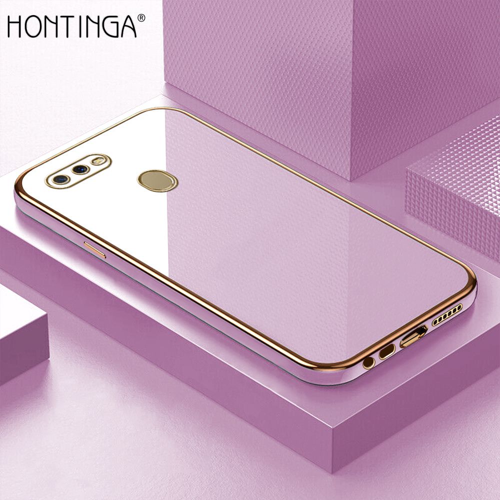 Hontinga for OPPO A12 Back Cover + Free Lanyard Luxury 6D Plating Frame Shiny Bling Case Soft Silicone Square Phone Cases