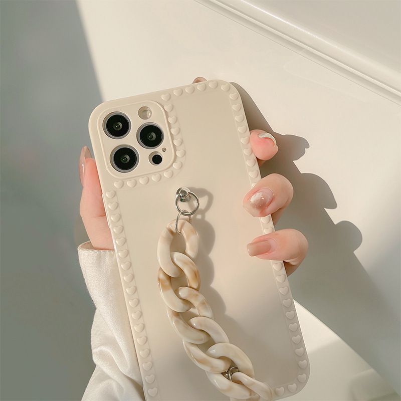 Light Khaki Color Case with Chain Soft Cover for iPhone Case