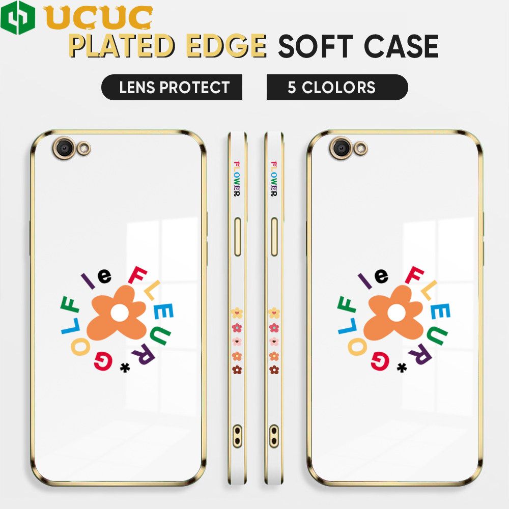UCUC for Vivo Y67 V5 V5 Lite V5S Back Cover + Free Lanyard Colorful Flower Luxury 6D Plating Case Side Pattern Soft Silicone Square Phone Cases