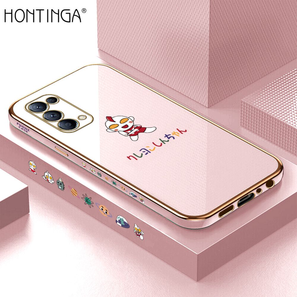Hontinga for OPPO Reno5 5G Case Luxury 6D Plating Soft Casing Silicone Square Frame Phone Cover Shiny Bling Side Print Cartoon Childhood Memories Cases
