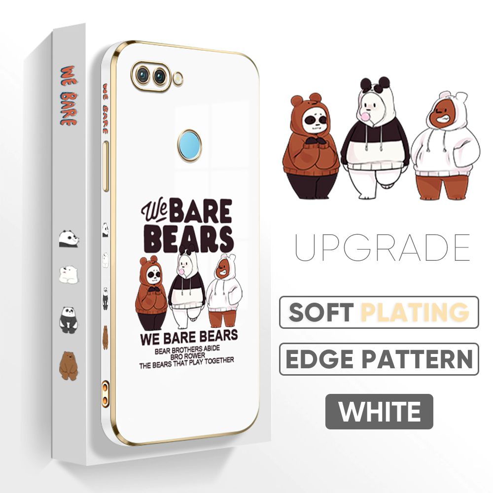TA for OPPO F9 Realme U1 A7X F9 Pro Back Cover + Free Lanyard Cute Three Bears Luxury 6D Plating Case Side Pattern Soft Silicone Square Phone Cases