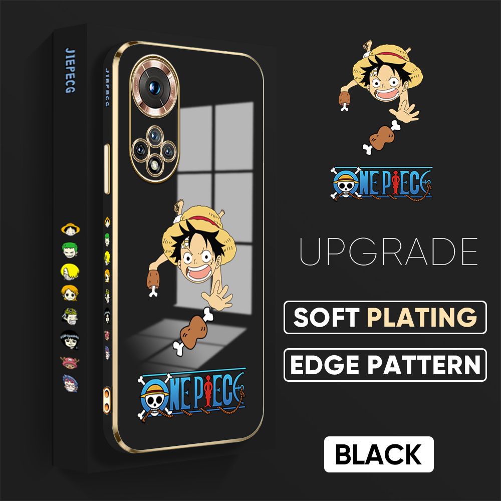 TA for Honor 50 Back Cover + Free Lanyard Luffy Chasing Meat Luxury 6D Plating Case Side Pattern Soft Silicone Square Phone Cases