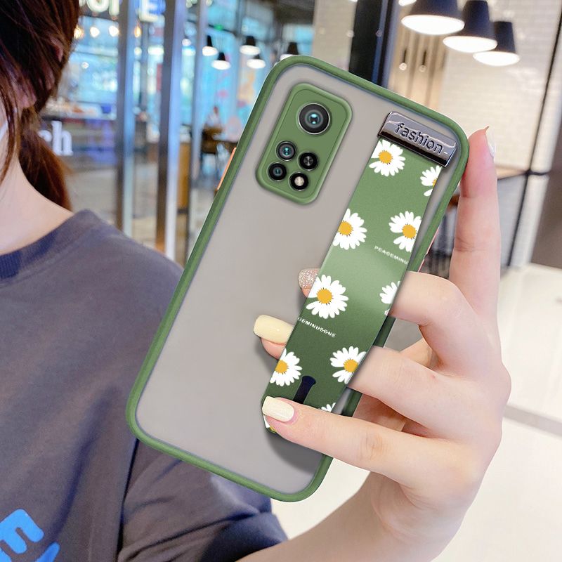 UCUC for Xiaomi Mi 10T Pro Wrist Strap Case INS Style Small Fresh Daisies Wristband Printing Cover Shockproof Frosted Phone Case